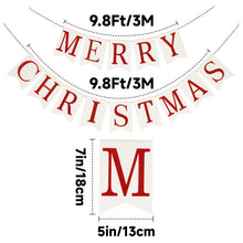 Load image into Gallery viewer, GCQQ Christmas Banner Burlap, Prestrung White Christmas Banner Garland, Red Merry Christmas Banner, Christmas Banner Decorations for Mantle, Fireplace, or Outdoor
