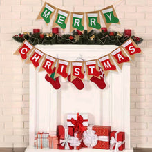 Load image into Gallery viewer, GCQQ Merry Christmas Banner, No DIY Christmas Banner with Felt Socks, Red Green Merry Christmas Banner, Christmas Socks Banner Decoration for Outdoor or Indoor Mantle Fireplace, Xmas Party Decorations