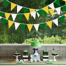 Load image into Gallery viewer, GCQQ Yellow White Green Banner Decorations, 40Ft Fabric Pennant Banner Flags, 42Pcs Cloth Triangle Banner, Spring Summer Banner for Masters Golf Decor, Birthday, Wedding, Tea Party Outdoor Decorations