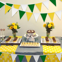 Load image into Gallery viewer, GCQQ Yellow White Green Banner Decorations, 40Ft Fabric Pennant Banner Flags, 42Pcs Cloth Triangle Banner, Spring Summer Banner for Masters Golf Decor, Birthday, Wedding, Tea Party Outdoor Decorations