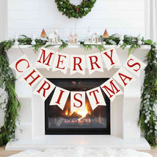 Load image into Gallery viewer, GCQQ Christmas Banner Burlap, Prestrung White Christmas Banner Garland, Red Merry Christmas Banner, Christmas Banner Decorations for Mantle, Fireplace, or Outdoor
