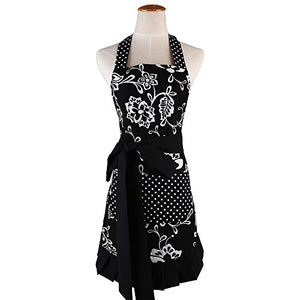 FirstKitchen  Apron for Women with Pockets, Extra Long Ties, G2PLUS? Floral Apron, Perfect for Kitchen Cooking, Baking and Gardening, 29 x 21 - inch (Black)