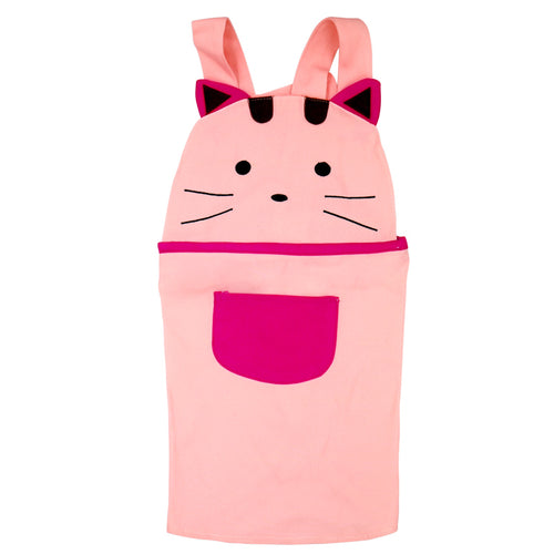 FirstKitchen Cute Cotton Kid Girls Apron Cartoon Cat Children Apron Chef Kitchen Cooking Baking Apron for Kids (Pink)