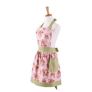 FirstKitchen Cotton Canvas Pink Floral Gardening Apron for Women Cooking Baking Apron with Pockets Great Gift for Wife Daughters Ladies(Adult Women)