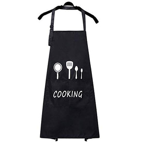 FirstKitchen Aprons for Women,Waterproof and Adjustable Women's Kitchen Apron Cooking Baking Garden Chef Apron with Pocket Great Gift for Christmas,Mother and Friends (Black)