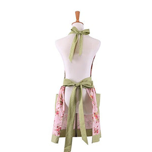 FirstKitchen Cotton Canvas Pink Floral Gardening Apron for Women Cooking Baking Apron with Pockets Great Gift for Wife Daughters Ladies(Adult Women)