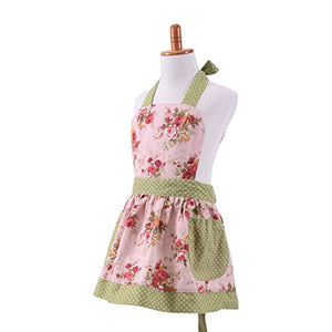 FirstKitchen  Lovely Classic Style Pink Floral Parent-Child Apron Women's Cooking or Baking Apron with 2 Pockets Mama & Kid Girl Apron Great Gift For Wife Daughters Ladies