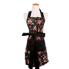 Load image into Gallery viewer, FirstKitchen Cotton Apron for Women with Pockets, Extra Long Ties, Black Peony Floral Apron, Perfect for Kitchen Cooking, Baking and Gardening, 29 x 21 - inch (Adult Women)