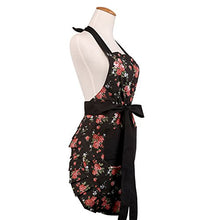 Load image into Gallery viewer, FirstKitchen Cotton Apron for Women with Pockets, Extra Long Ties, Black Peony Floral Apron, Perfect for Kitchen Cooking, Baking and Gardening, 29 x 21 - inch (Adult Women)