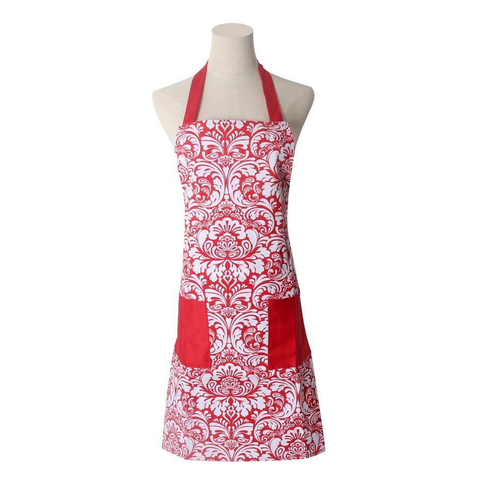 red woman apron